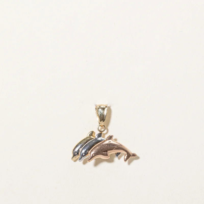 10k Tri Tone Gold Dolphin Pendant