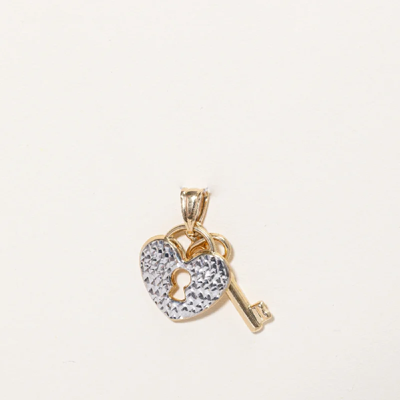 14k Two Tone Gold Heart & Key Charms