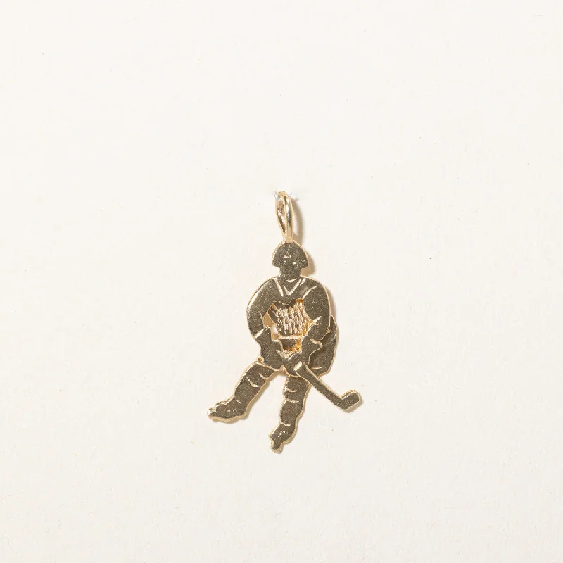 14k Yellow Gold Hockey Player Charm