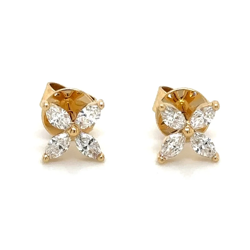 0.54ct tw Ladies Diamond Flower Shape Marquise Stud Earrings