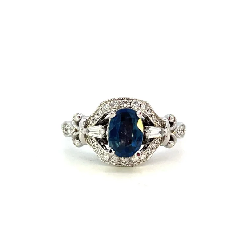 14KW Vintage Inspired Sapphire and Diamond Engagement Ring | Fernbaugh's Jewelers