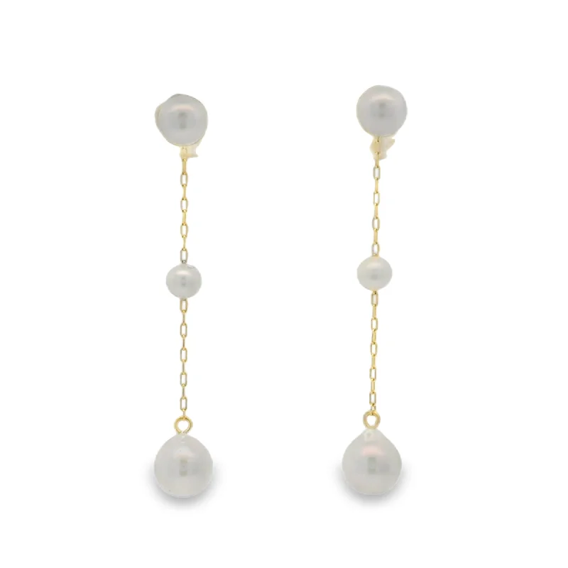 14K Dangle Akoya Cultured Pearl Earrings