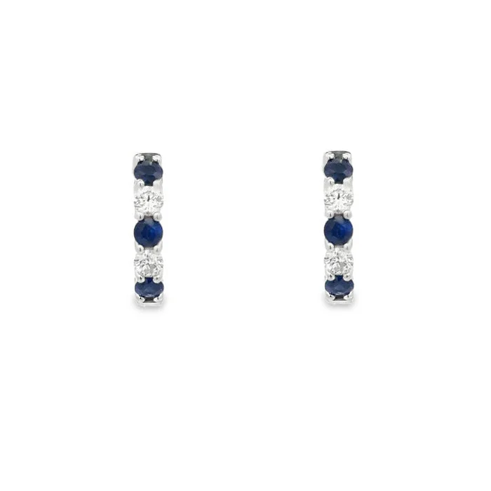 Mountz Collection Sapphire and Diamond Round Huggie Earrings in 14K White Gold