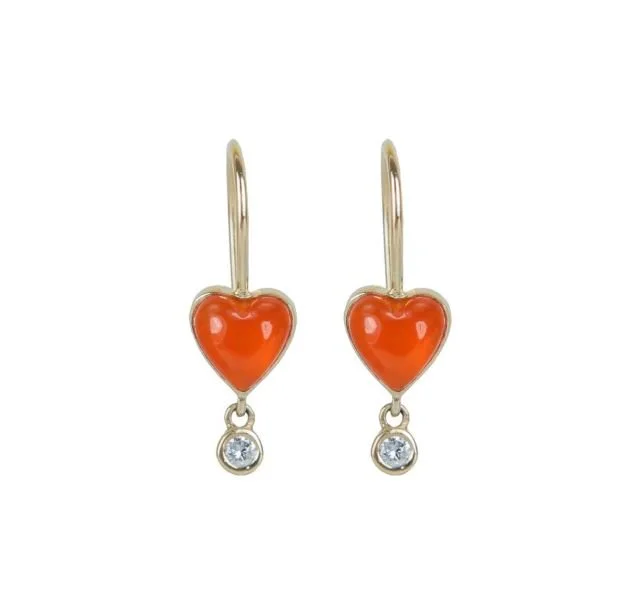 Carnelian "Byrdie" Heart Earrings with Diamond Drop