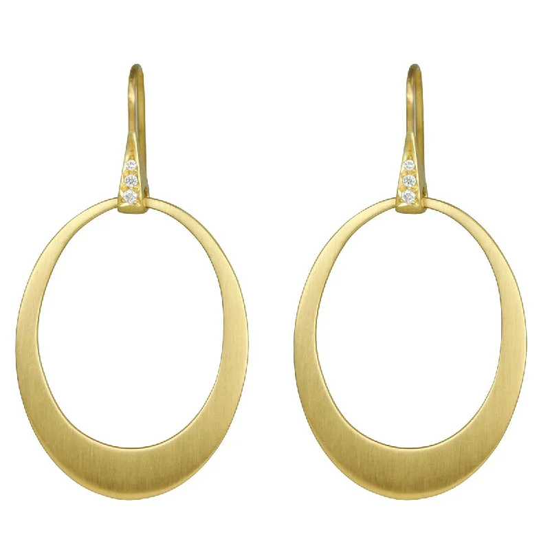 20K Gold Graduated Oval "Doorknocker" Hoop Earrings on Sculptural Pave Diamond Earwires