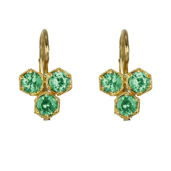 22K Gold Triple Hexagonal Emerald Earrings