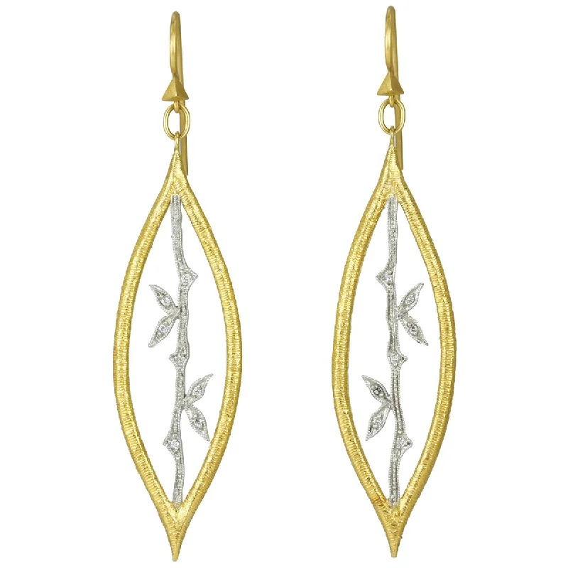 Platinum and 22K Gold "Etched Marquise Bamboo" Earrings