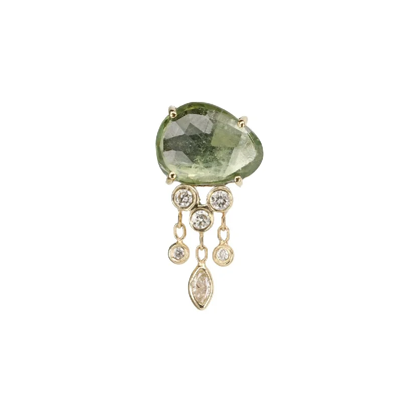 Green Tourmaline "Jellyfish" Earring with Diamond Dangles