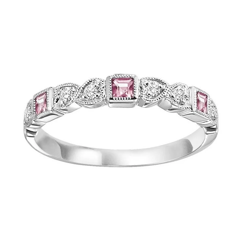 10KW Pink Tourmaline Band 1/10CTW | Stackable Ring