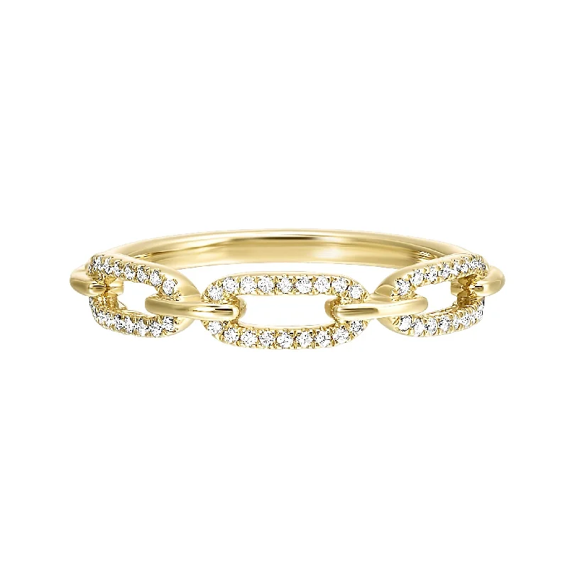 Gold & Diamond Paperclip Link Stackable Ring