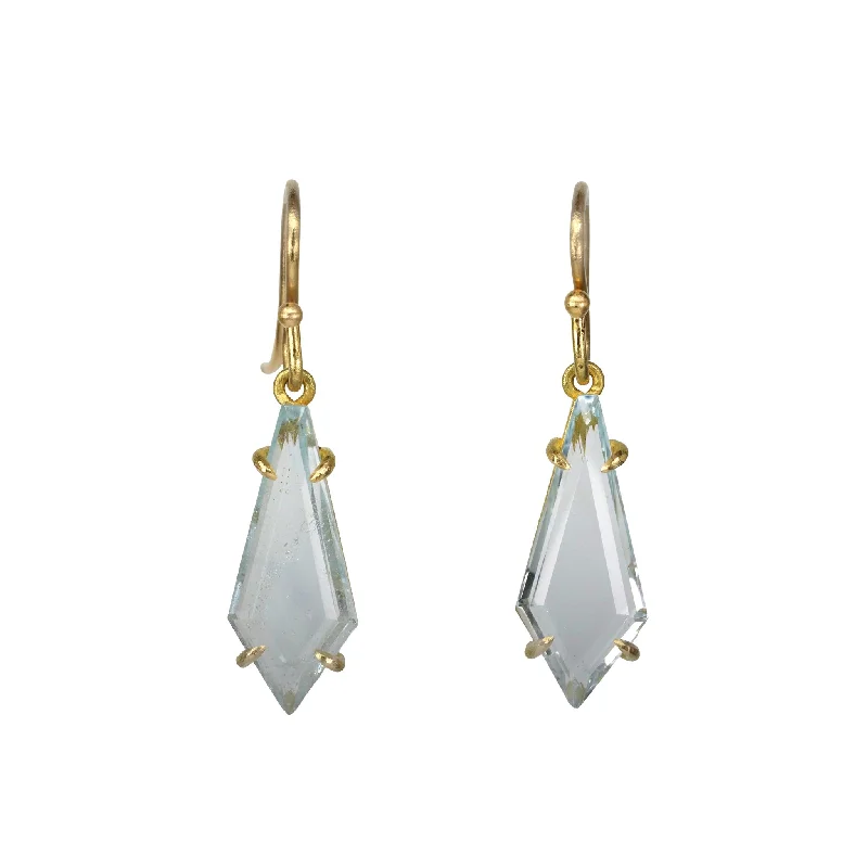 18K Gold and Pale Blue Topaz Geometric Earrings