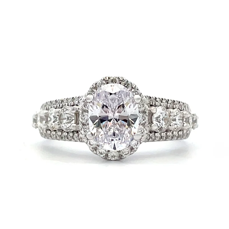 SallyK Collection Semi-Set Halo-Style Engagement Ring with Multi-Faceted Accents