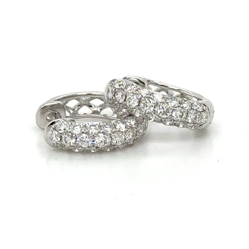 Three Row Pave Diamond Huggie Earrings 0.78ct tw