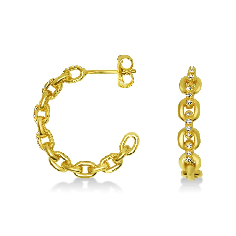 Yellow Gold Petite Link Earrings with Diamonds