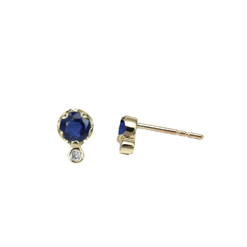 Gold Sapphire & Diamond Stud Earrings