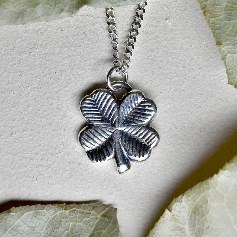 '4 Leaf Clover' Die Struck Silver Necklace