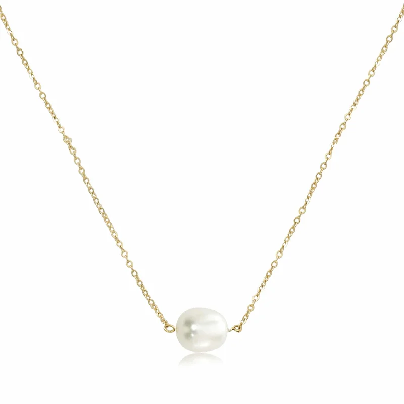 14K Gold Simple Inline Pearl Necklace