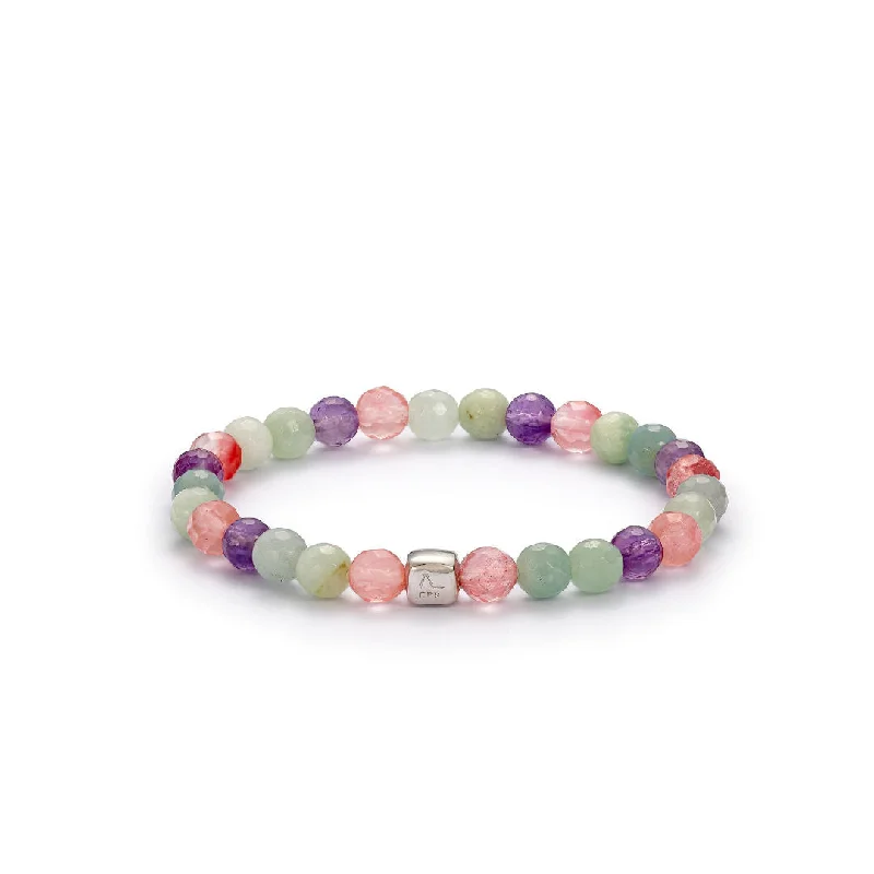 ColorUp Biarritz (6mm) Silver Bracelet w. Aquamarine, Quartz & Amethyst