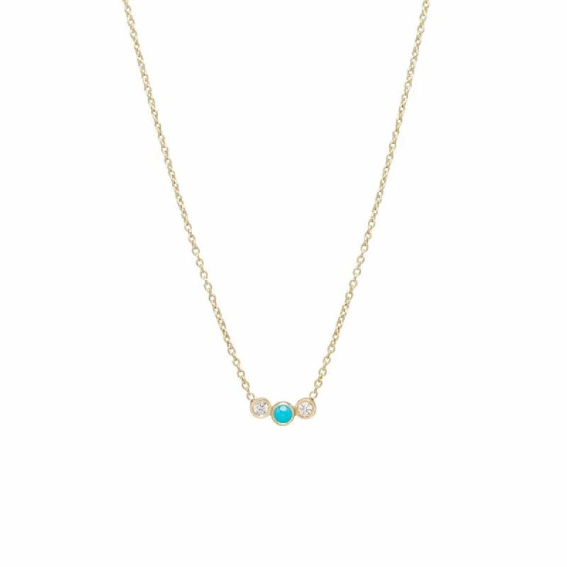 14k Gold Graduated Turquoise & Diamond Necklace