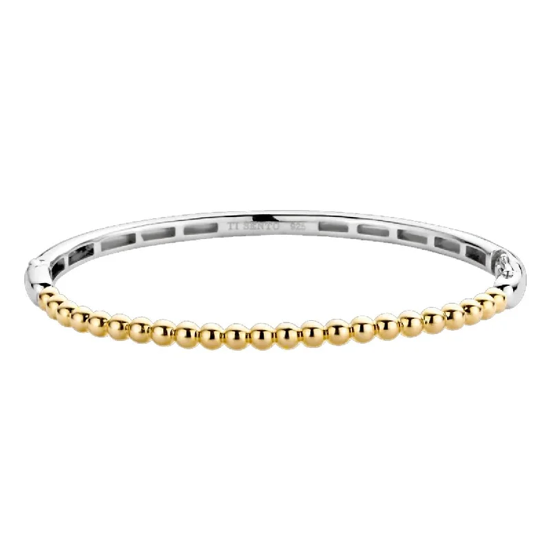 GOLD PLATED STERLING SILVER BANGLE BRACELET WITH BEAD TEXTURING