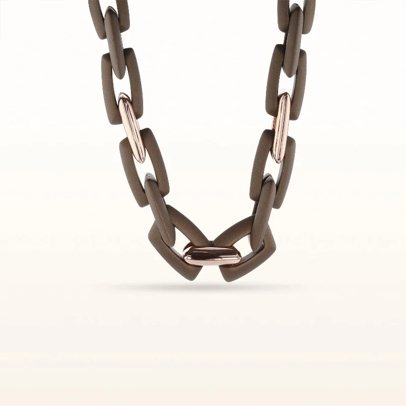 Rectangular Open Link Necklace in Rubber and Rose Gold Plated 925 Sterling Silver