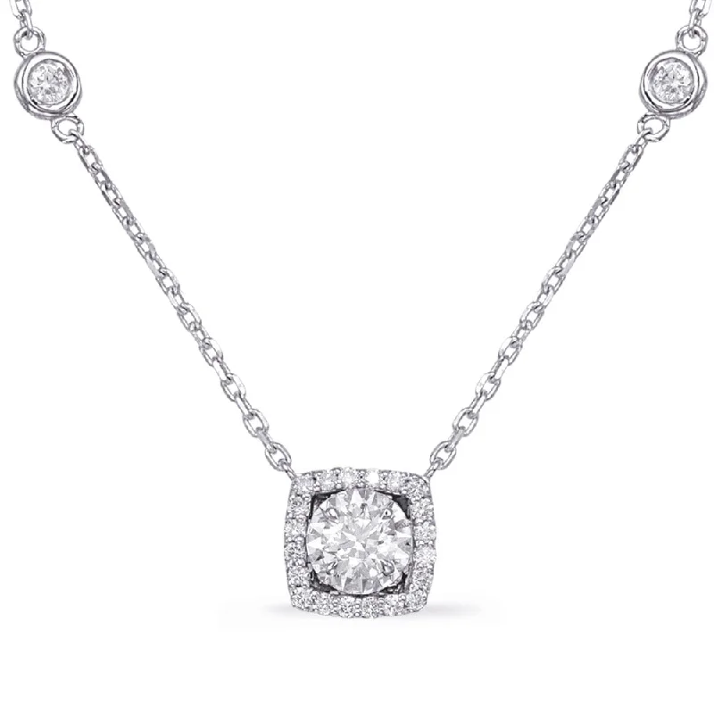 White Gold Halo Diamond By The Yard Neck